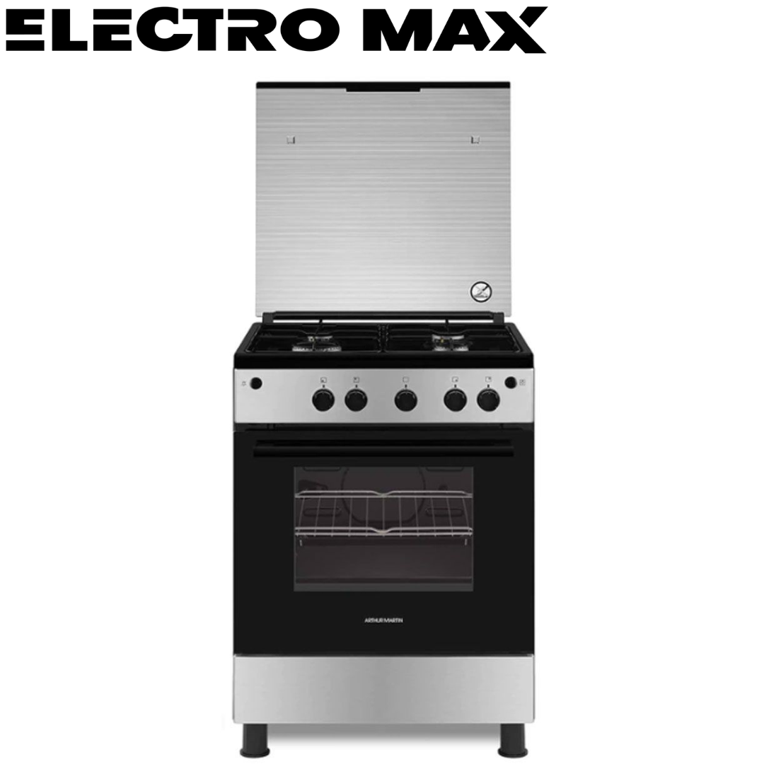 Arthur Martin AKG6000A1Y Cuisinière Noire 60 cm – 4 Feux à Gaz | Élégante et Fonctionnelle