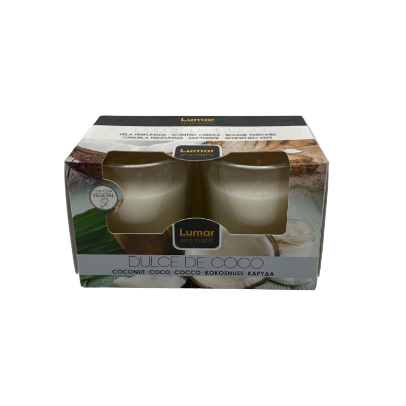 Lumar 902915 Coffret de 2 Verres Parfumés Noix de Coco Sucrée – Bougies en Verre au Parfum Exotique | Ambiance Douce et Enveloppante