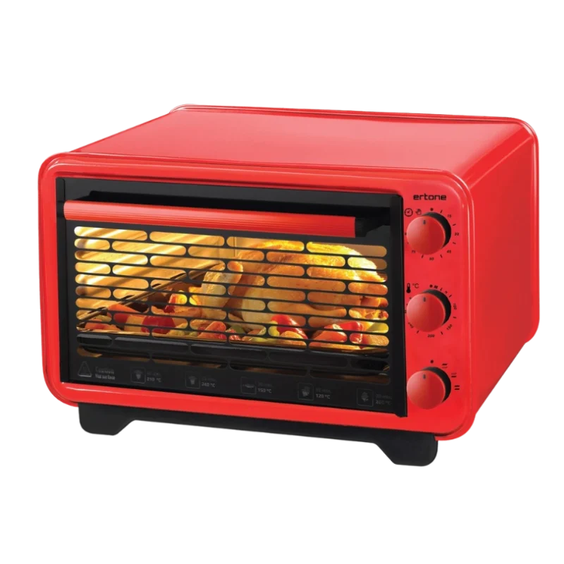 Ertone ERT-MN9060RS Mini-Four Électrique 36L – 1420W, Thermostat & Minuterie Réglables, Grill Cr-Ni Durable, Rouge