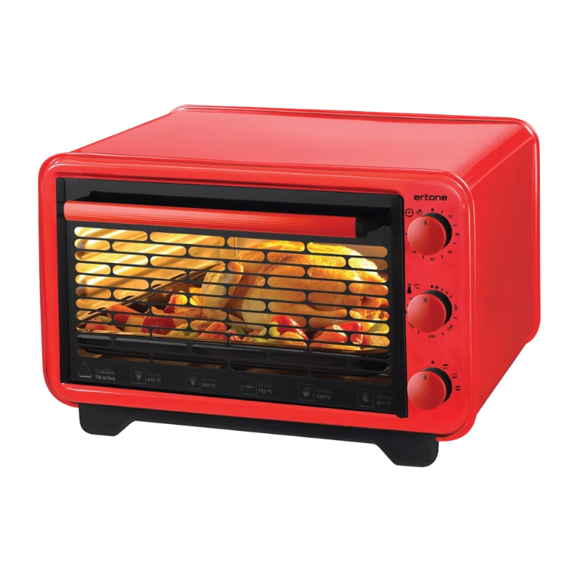 Ertone ERT-MN9060RS Mini-Four Électrique 36L – 1420W, Thermostat & Minuterie Réglables, Grill Cr-Ni Durable, Rouge