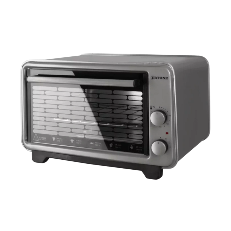 Ertone ERT-MN9135GR Mini-Four Électrique 36L – 1420W, Thermostat Réglable, Grill Cr-Ni Inoxydable, Intérieur Émaillé Fe-Al, Gris