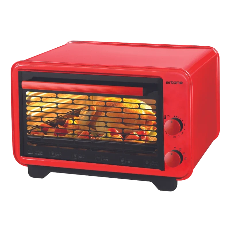 Ertone ERT-MN9135RS Mini-Four Électrique 36L – 1420W, Thermostat Réglable, Grill Cr-Ni Inoxydable, Intérieur Émaillé Fe-Al, Rouge
