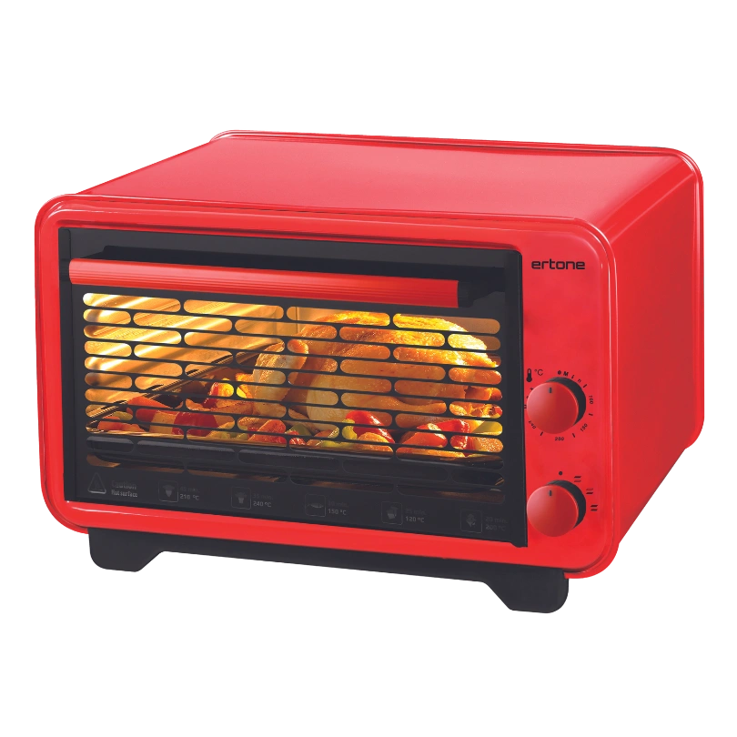 Ertone ERT-MN9135RS Mini-Four Électrique 36L – 1420W, Thermostat Réglable, Grill Cr-Ni Inoxydable, Intérieur Émaillé Fe-Al, Rouge