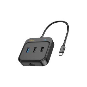 Hoco HB37TC Adaptateur HDMI HDTV + RJ45 + USB + PD 100W – Hub Multifonction Type-C Haute Vitesse pour Ordinateurs et Smartphones