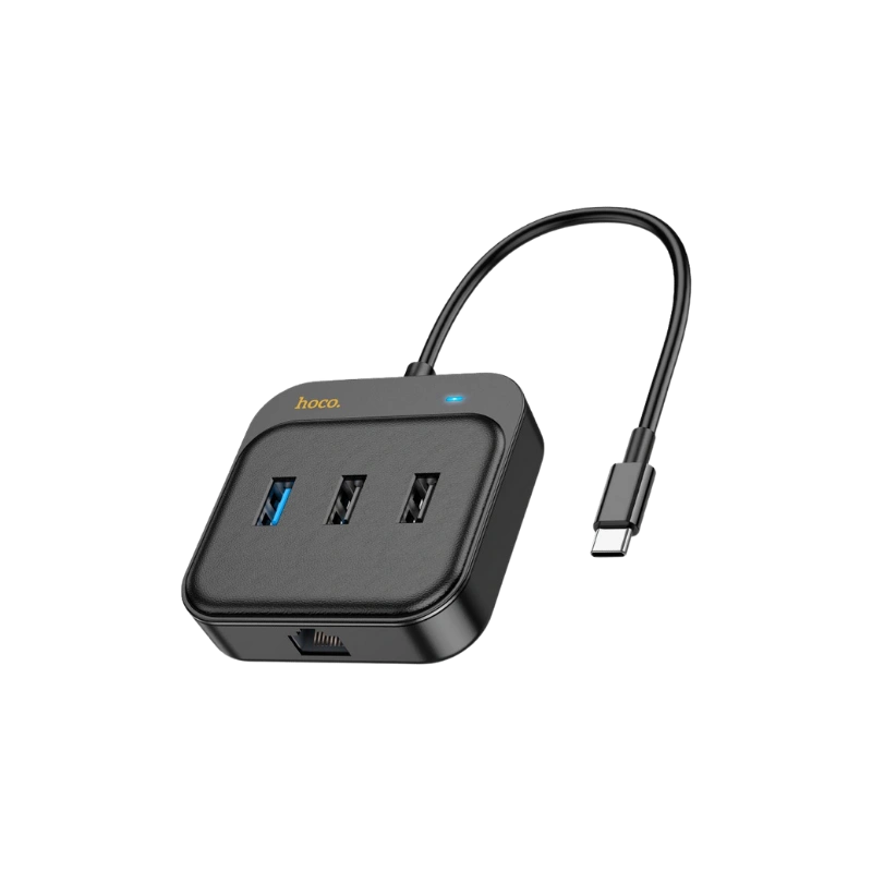 Hoco HB37TC Adaptateur HDMI HDTV + RJ45 + USB + PD 100W – Hub Multifonction Type-C Haute Vitesse pour Ordinateurs et Smartphones