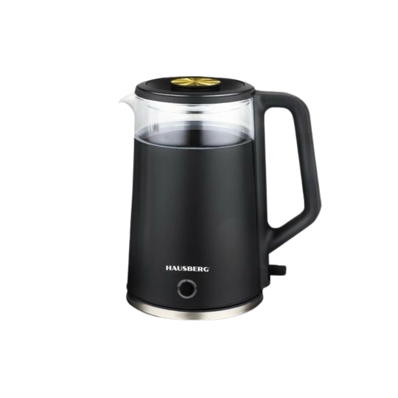 Hausberg HB-3619NG Bouilloire Électrique 2L en Verre et Plastique – 1800W, LED, Sécurité Anti-Surchauffe et Base Rotative 360°