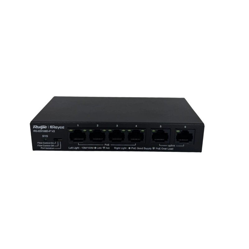 Ruijie RG-ES106D-P V2 Switch PoE Non-Administrable 6 Ports 10/100 Mbps – Compact, Fiable et Compatible Ruijie Cloud
