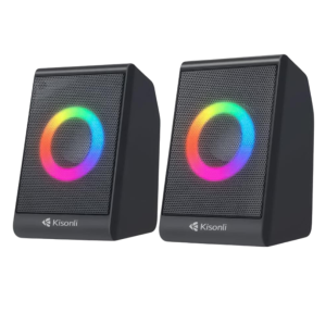 Kisonli X12 RGB – Enceinte PC USB/AUX avec Éclairage LED Multicolore – Son Clair et Design Compact