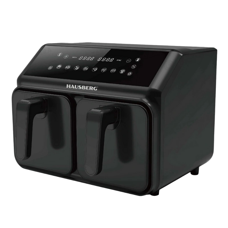 Hausberg HB-2375 Airfryer – Friteuse à Air Électrique Double Panier 8L, Écran Tactile et 8 Programmes de Cuisson (2200–2400W)