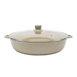 TATCH SP4080 – Poêle à Paella 40 cm Granit Beige avec Couvercle en Verre Trempé