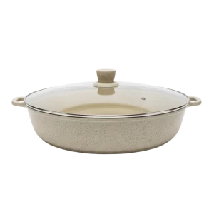 TATCH SP4080 – Poêle à Paella 40 cm Granit Beige avec Couvercle en Verre Trempé