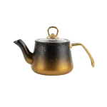 TATCH TEA_POT_0.75G – Théière Granit 0,75 L Noir et Or avec Couvercle en Verre