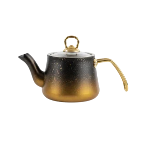 TATCH TEA_POT_0.75G – Théière Granit 0,75 L Noir et Or avec Couvercle en Verre
