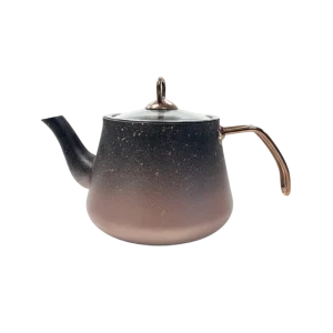 TATCH TEA_POT_1.75 – Théière Granit 1,75 L Noir et Cuivre avec Couvercle en Verre Trempé
