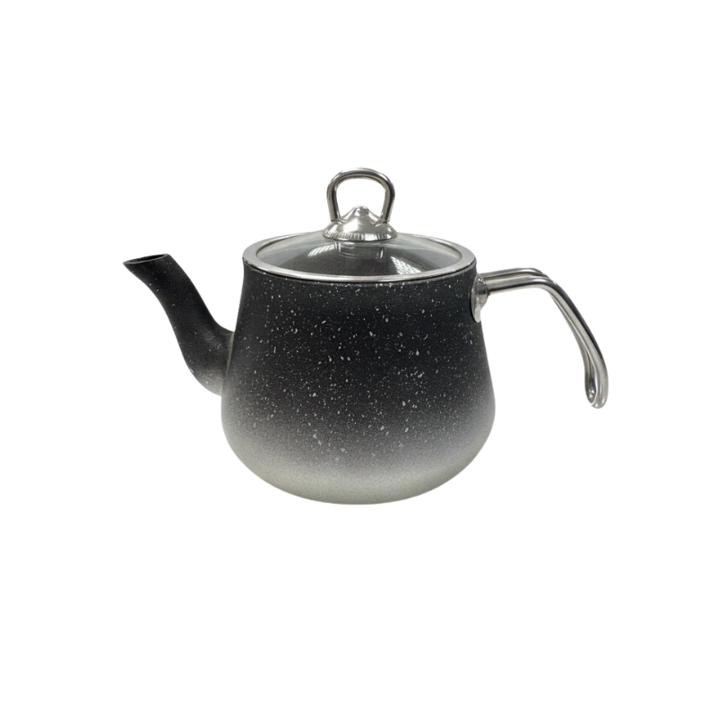 TATCH TEA_POT_1LG – Théière Granit 1L Noir et Argent avec Couvercle en Verre Trempé
