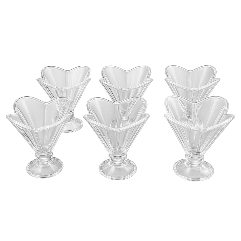 Bonomi F167 Set de 6 Coupes à Glace Carrées Fleur – Élégantes, Transparentes et Résistantes