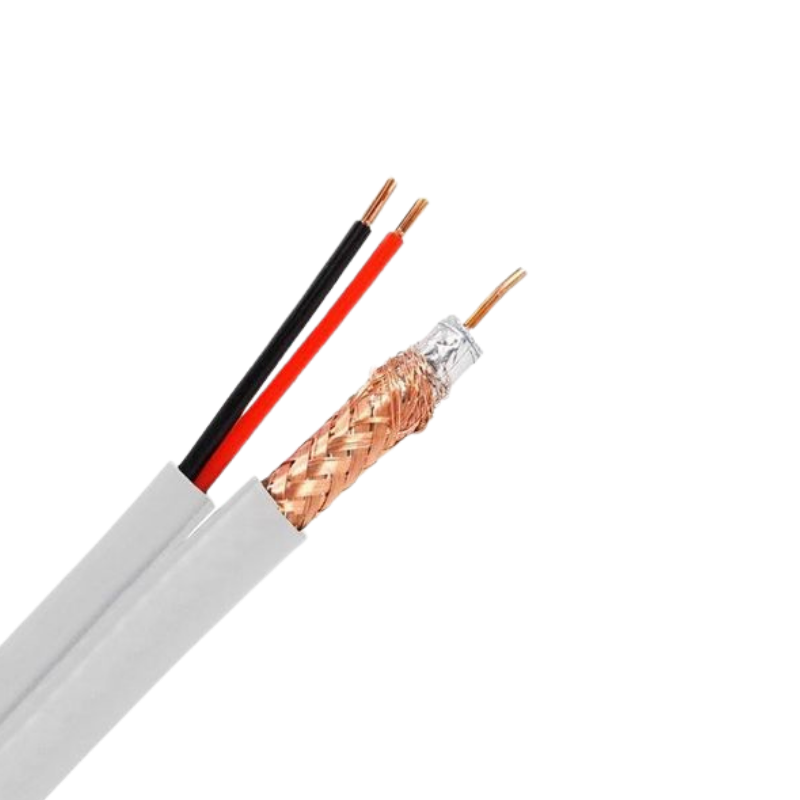Câble Double Blanc Coaxial + Power 200 – Transmission Vidéo et Alimentation Combinées pour Systèmes CCTV