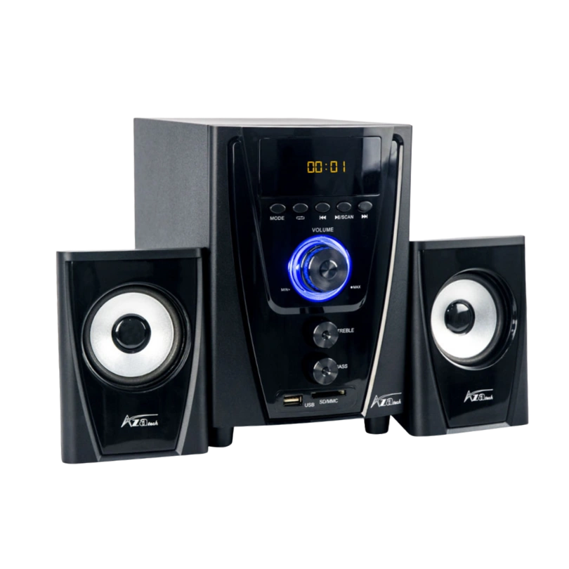 AZATECH AZ-SP-2001BT Haut-parleur Subwoofer Bluetooth (AC/DC 12 V, Carte SD/MMC, USB, Radio FM)