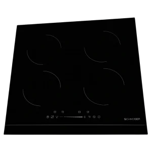 SCHNEIDER HSC-CF6001D Plaque de Cuisson 4 Foyers 60 cm – Verre Noir & Fonte
