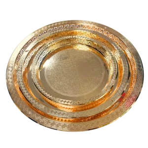 SAHARA 6604-AXL/3FG/MH-97/A – Ensemble de 3 Plateaux Dorés en Métal Gravé, Élégants et Durables