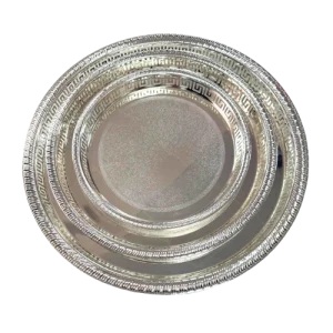 SAHARA 6604-AXL/3FS/MH-97/A – Ensemble de 3 Plateaux Argentés Gravés avec Poignées Sculptées, Élégants et Luxueux