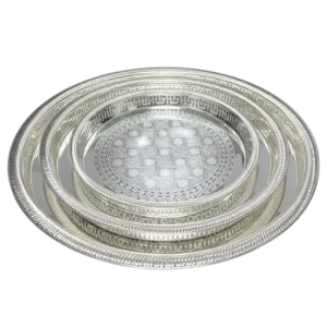SAHARA 6604-AXL/3FS/MH-97/B – Ensemble de 3 Plateaux Argentés Gravés avec Poignées Sculptées, Élégants et Durables