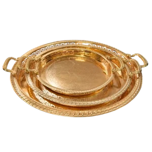 SAHARA 6604-DXL/3FG/MH-72/A – Ensemble de 3 Plateaux Dorés Gravés avec Poignées, Élégants et Robustes