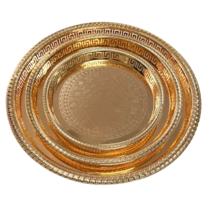 SAHARA 6604-DXL/3FG/MH-72/B – Ensemble de 3 Plateaux Dorés Gravés, Élégants et Haut de Gamme