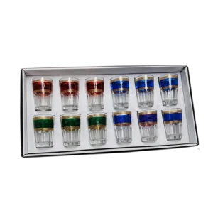 SAHARA Verres à Thé ANFA – Set de 12 Verres Colorés avec Bordure Dorée
