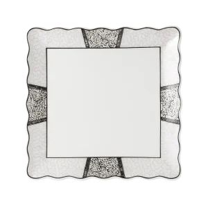 PLATEAU W-30SK-N – Plateau Carré Élégant en Porcelaine | Design Raffiné Noir & Blanc
