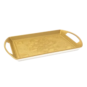 FVR-003-11 Plateau en Plastique Doré – Plateau Rectangulaire Élégant avec Poignées pour Service et Décoration