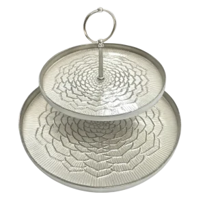 BNZ-1Y23C581-D Présentoir Métallique Argenté à Deux Niveaux – Plateau de Service Design