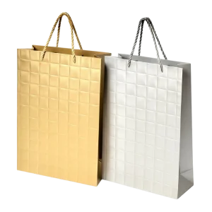 Sac en Papier TR46-20 – Sac-Cadeau Élégant 26x34 cm | Finition Luxe Dorée & Argentée