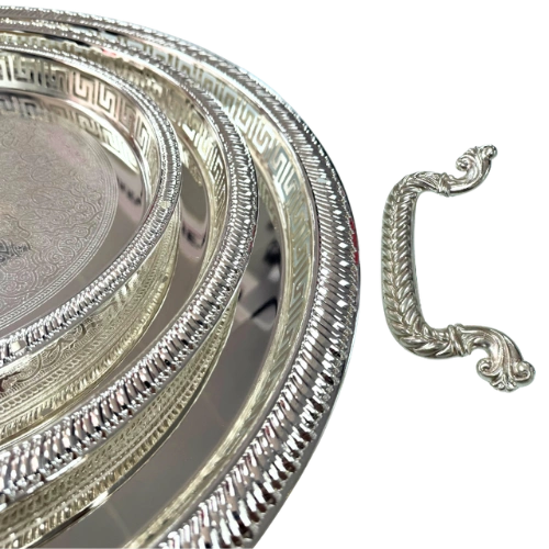SAHARA 6604-AXL/3FS/MH-97/A – Ensemble de 3 Plateaux Argentés Gravés avec Poignées Sculptées, Élégants et Luxueux – Image 4