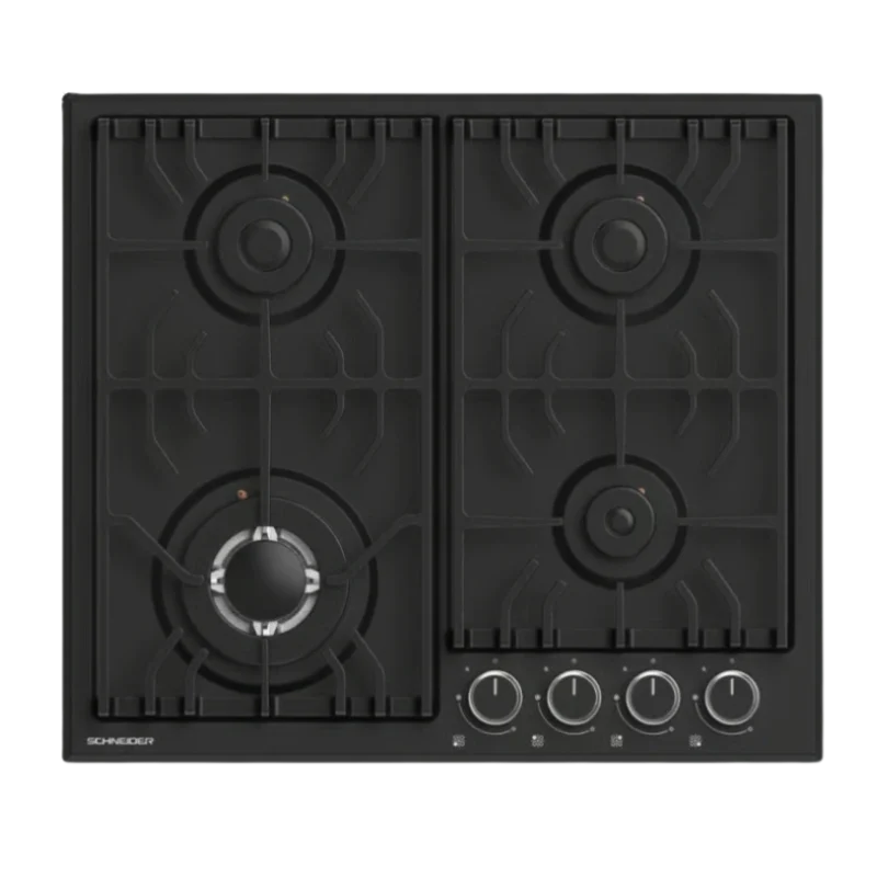 Schneider 4F60CM 63GT MBL FLINN – Plaque de Cuisson Gaz 4 Feux 60 cm Noir, Fonte Métal – Image 2