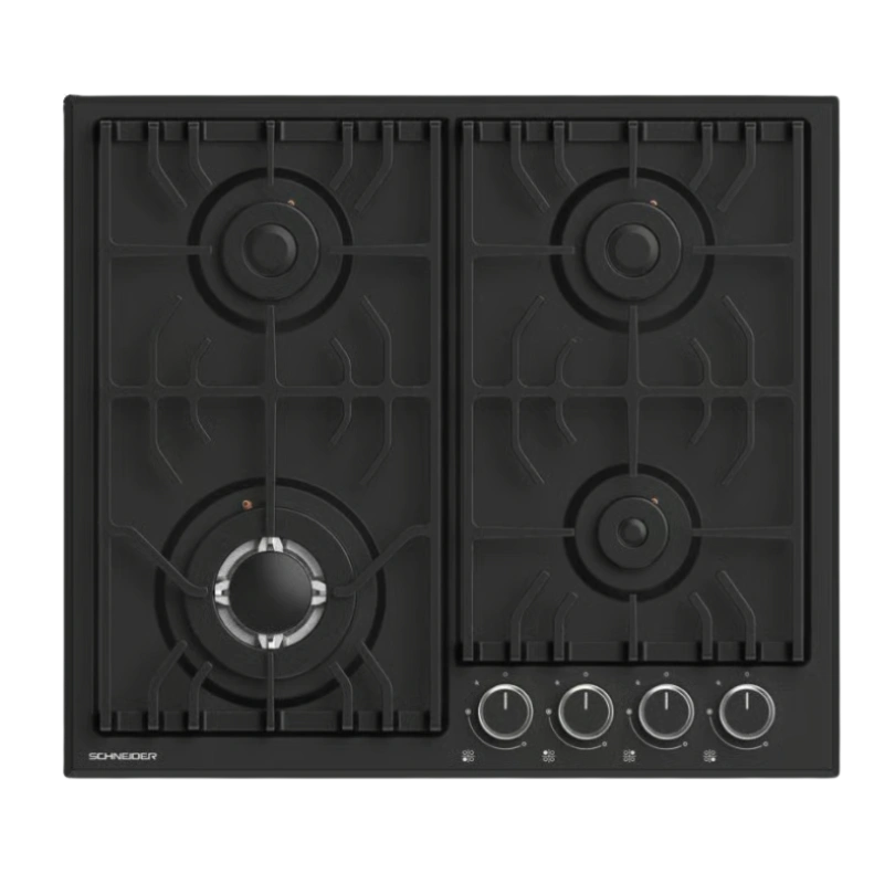Schneider 4F60CM 63GT MBL FLINN – Plaque de Cuisson Gaz 4 Feux 60 cm Noir, Fonte Métal – Image 2
