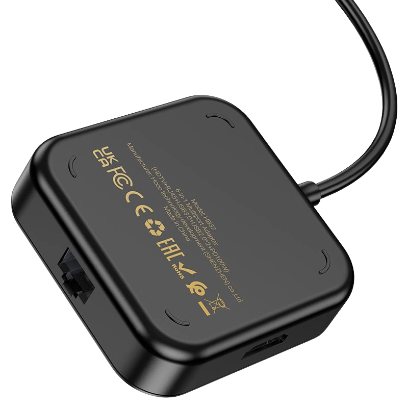 Hoco HB37TC Adaptateur HDMI HDTV + RJ45 + USB + PD 100W – Hub Multifonction Type-C Haute Vitesse pour Ordinateurs et Smartphones – Image 2