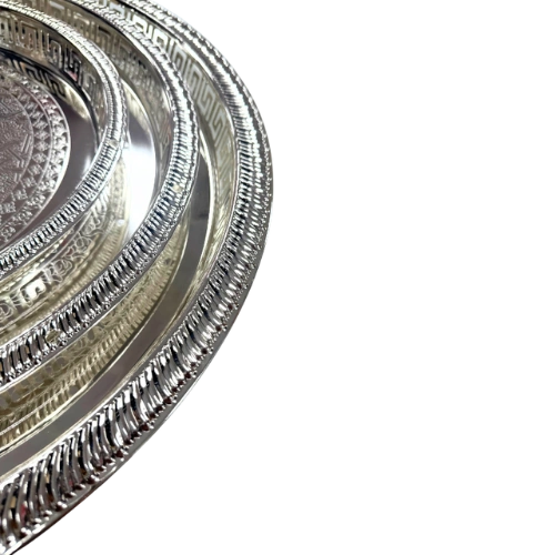 SAHARA 6604-AXL/3FS/MH-97/B – Ensemble de 3 Plateaux Argentés Gravés avec Poignées Sculptées, Élégants et Durables – Image 4