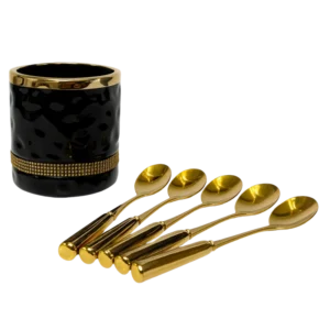 CLR070-24 – Set de 7 Cuillères Dorées avec Pot Noir - Produit Electromax Maroc