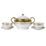 Elite MH-EG0001 Service à Soupe 15 Pièces Porcelaine Dorée