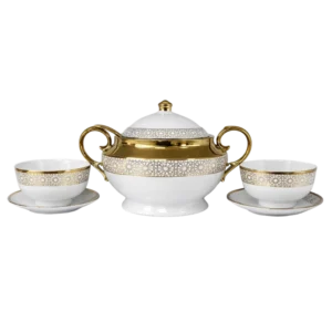 Elite MH-EG0001 Service à Soupe 15 Pièces Porcelaine Dorée