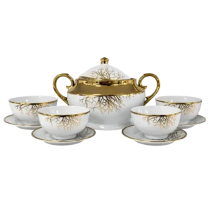 Elite MH-EG023 Service à Soupe 15 Pièces en Porcelaine Dorée