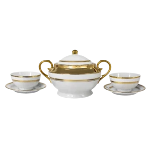 Elite MH-EG030 Service à Soupe 15 Pièces en Porcelaine Dorée
