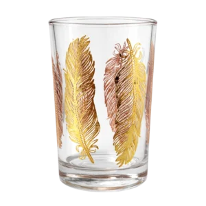 IS-PLUME-D Verre à Thé Décor Plume Dorée – Coffret 12 Pièces
