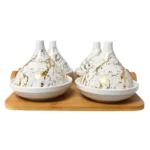 YR-A148W Tajine 4 Marbre Blanc & Doré – Set 4 Pièces avec Plateau
