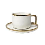 TAC070-24 Set 6 Tasses + Sous-Tasses en Verre Doré