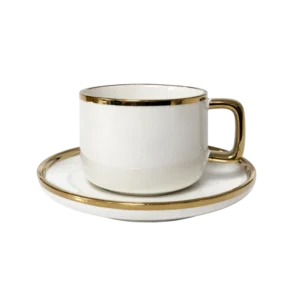 TAC070-24 Set 6 Tasses + Sous-Tasses en Verre Doré