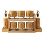 Service  AT-408-ZS à Épices en Verre et Bois – 8 Pièces avec Support