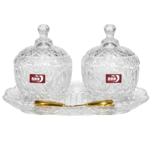 Delisoga TG1060-L3 – Set 5 Pièces Bonbonnières en Verre avec Plateau & Cuillères