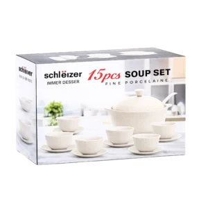 Schleizer AT-W1866-15GWP 15pcs Fine Porcelain Soup Set - Produit Electromax Maroc
